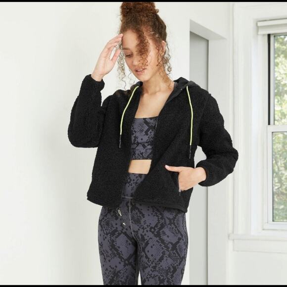 Joy Lab Target Cropped Sherpa Teddy jacket black S - Picture 1 of 8